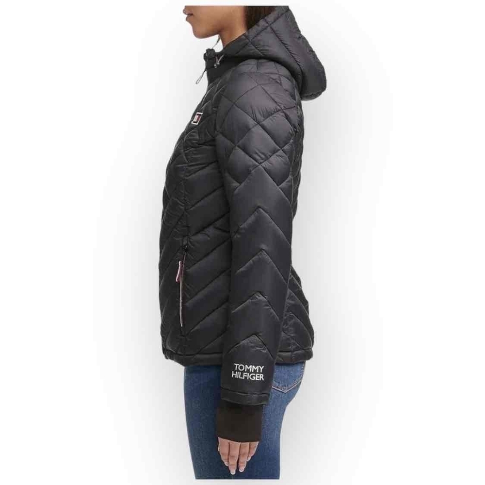 Tommy Hilfiger Women’s Hooded Zip Front Jacket - Black, Packable - Picture 4 of 12